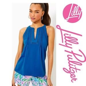 Lilly Pulitzer Blue Pleated Sleeveless Tank Top